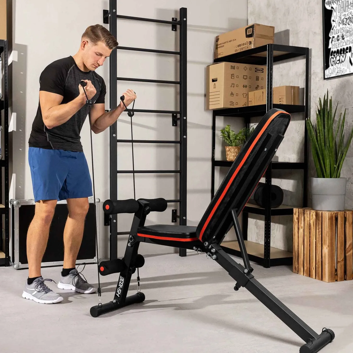 Ławka do ćwiczeń Hop-Sport HS-1030 z blokadą nóg