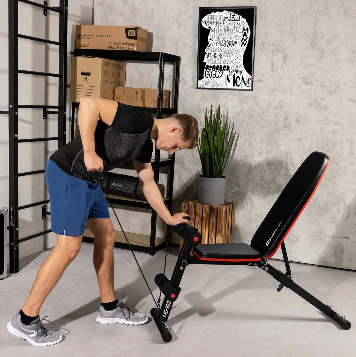Ławka do ćwiczeń Hop-Sport HS-1030 z blokadą nóg
