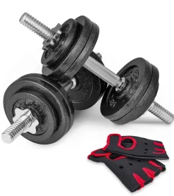 Hantle żeliwne strong Hop-Sport 2x15kg z rękawiczkami