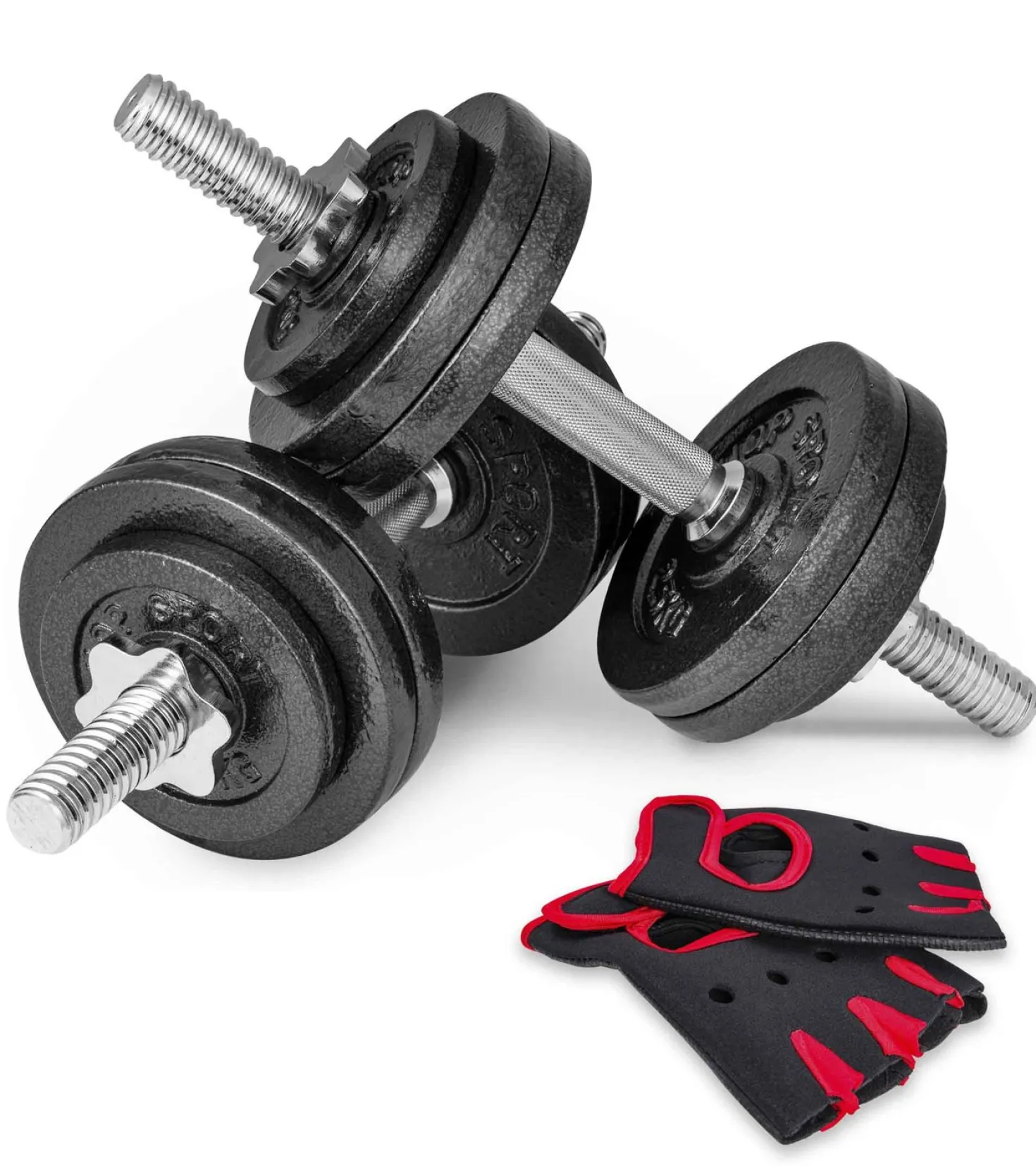 Hantle żeliwne strong Hop-Sport 2x15kg z rękawiczkami