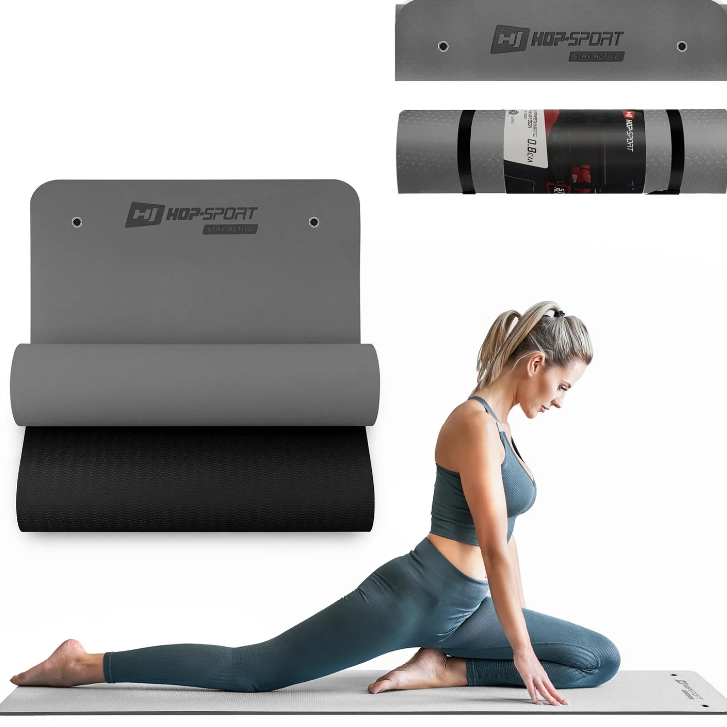 Mata fitness TPE z otworami 0,8cm - szara