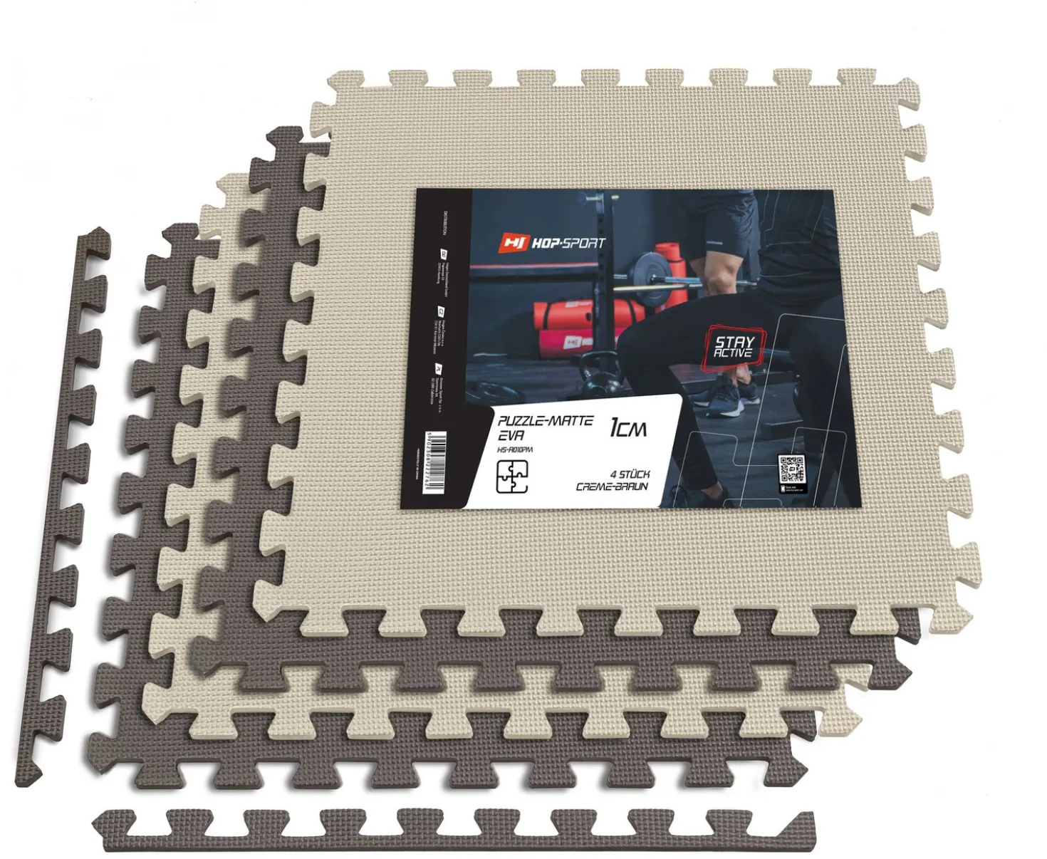 Mata puzzle EVA 1cm brązowo/beżowa - 4 sztuki