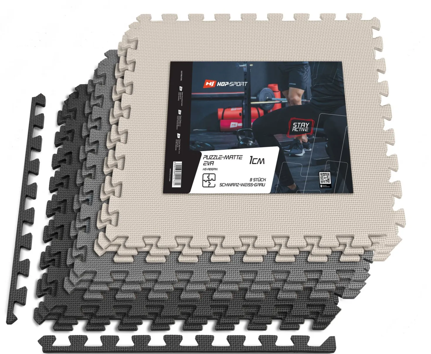 Mata puzzle EVA 1cm czarno/biało/szara - 9 sztuk