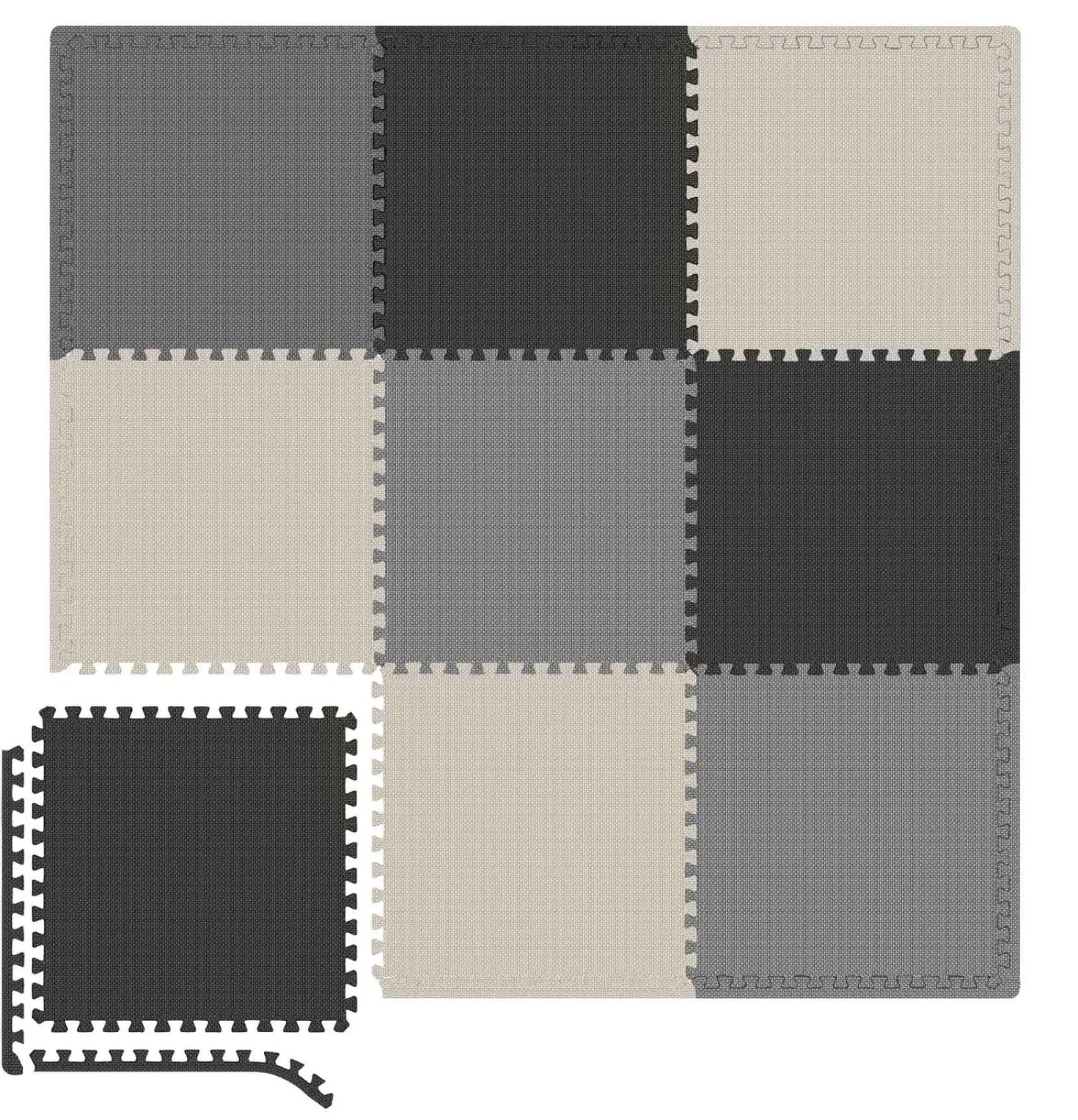Mata puzzle EVA 1cm czarno/biało/szara - 9 sztuk