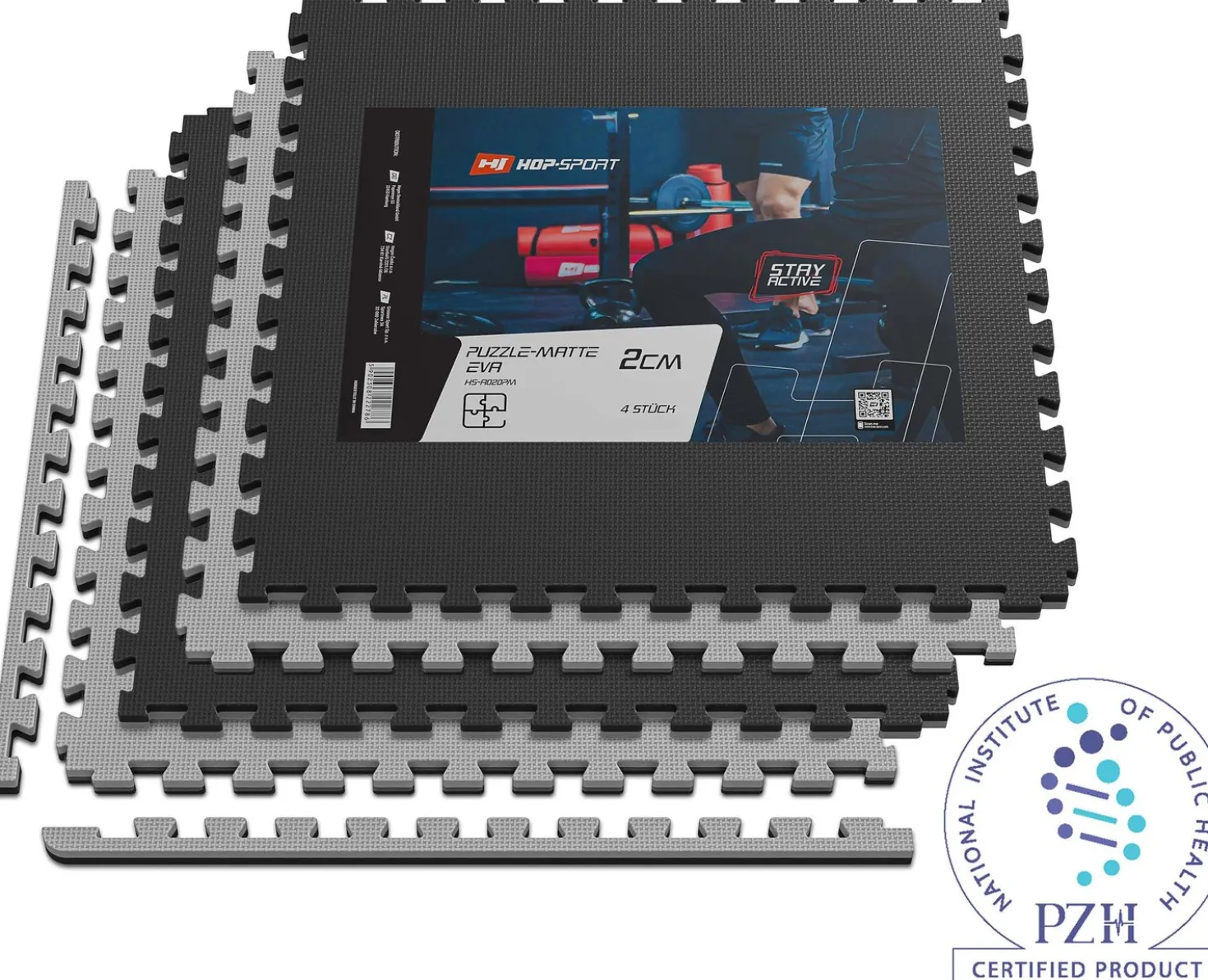 Mata puzzle EVA 2cm czarno/szara - 4 sztuki