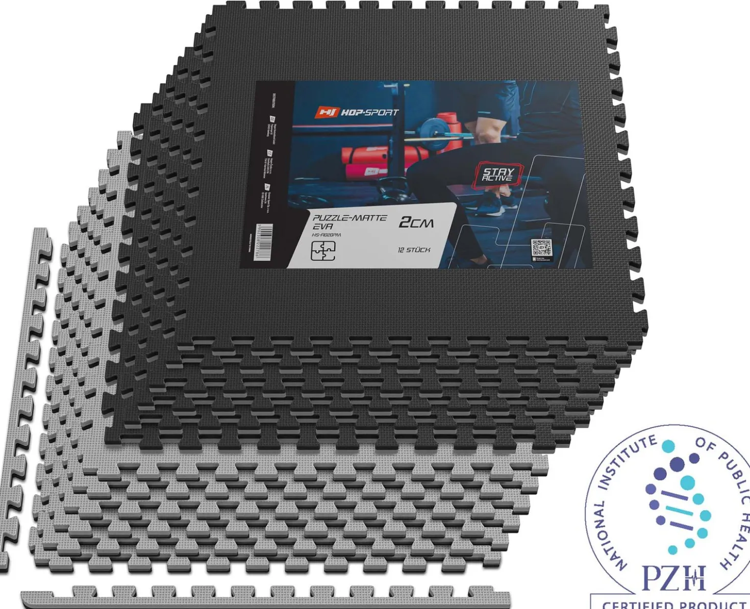 Mata puzzle EVA 2cm czarno/szara - 12 sztuk