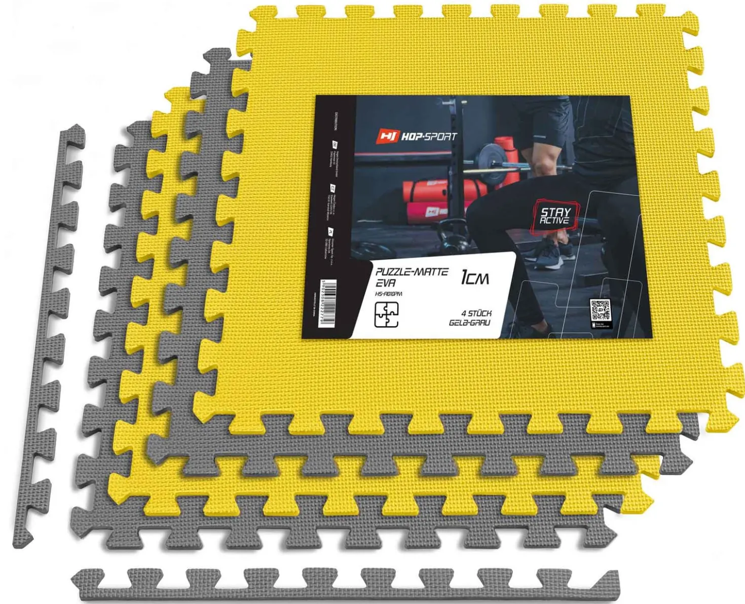 Mata puzzle EVA 1cm szaro/żółta - 4 sztuki