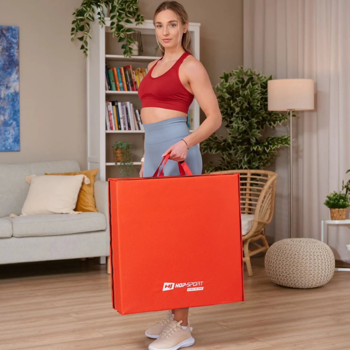 Materac gimnastyczny składany twardy z rzepami 5cm - czerwony