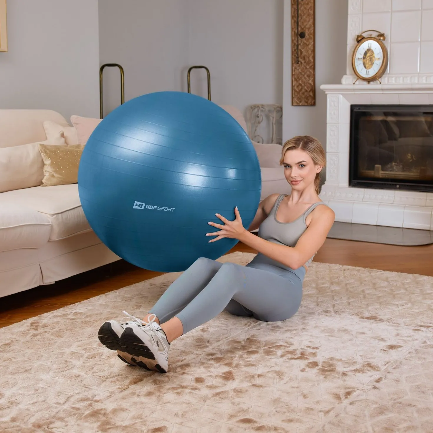 Piłka fitness 85cm z pompką - niebieska