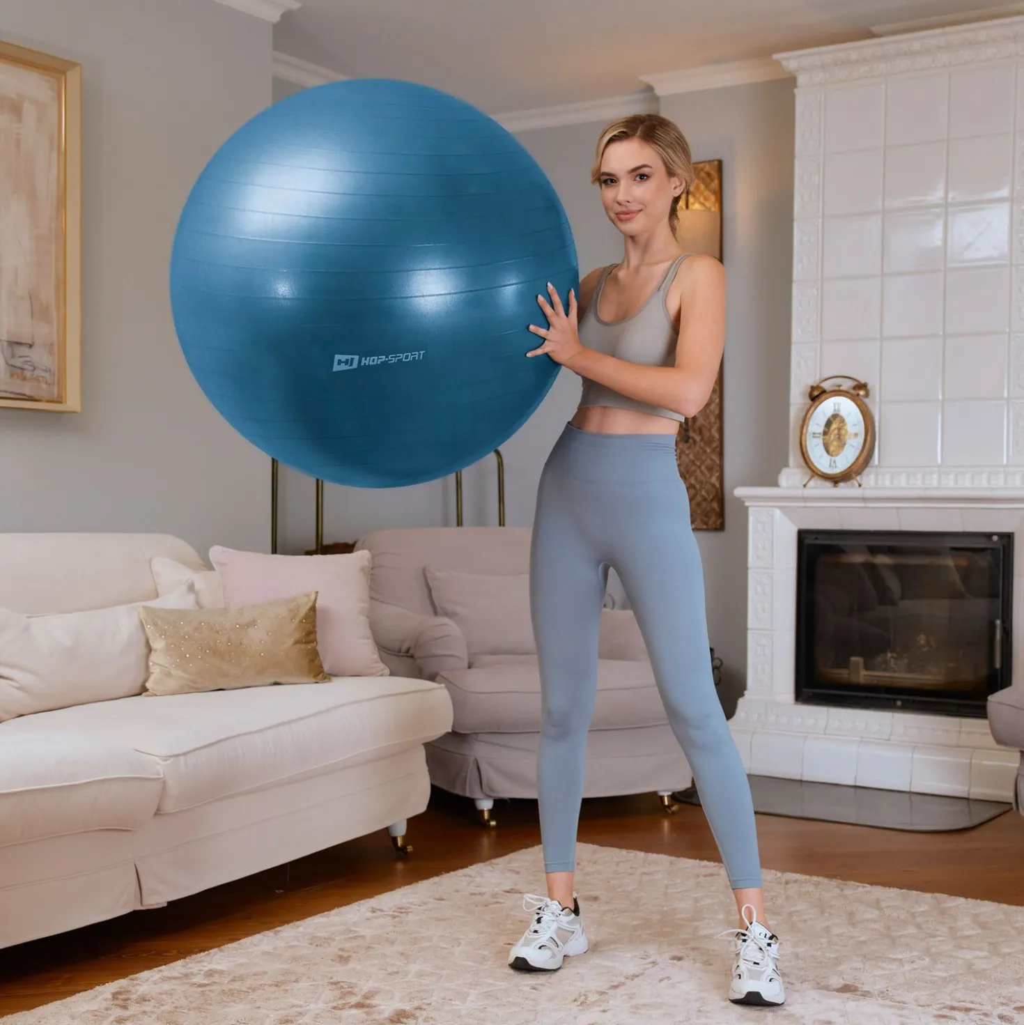 Piłka fitness 85cm z pompką - niebieska