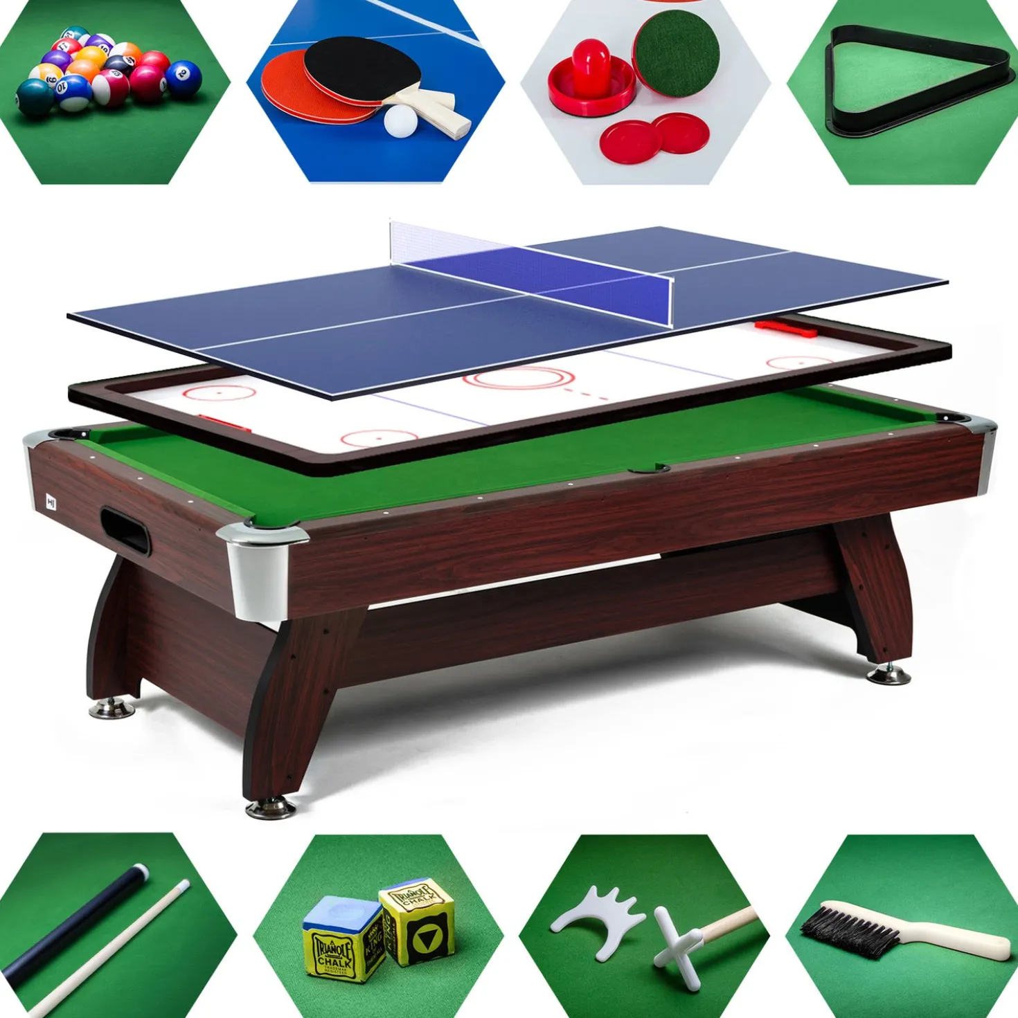 Stół bilardowy spływowy Vip Extra 8 FT wiśnia zielony z nakładką ping-pong cymbergaj