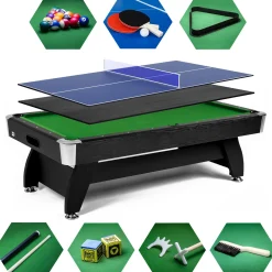Stół bilardowy spływowy Vip Extra 8 FT czarno zielony z nakładką ping-pong blat