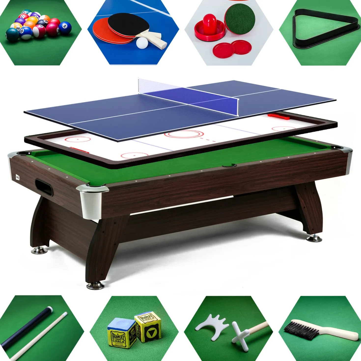 Stół bilardowy spływowy Vip Extra 9 FT brąz zielony z nakładką ping-pong cymbergaj