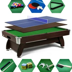 Stół bilardowy spływowy Vip Extra 8 FT brąz zielony z nakładką ping-pong blat