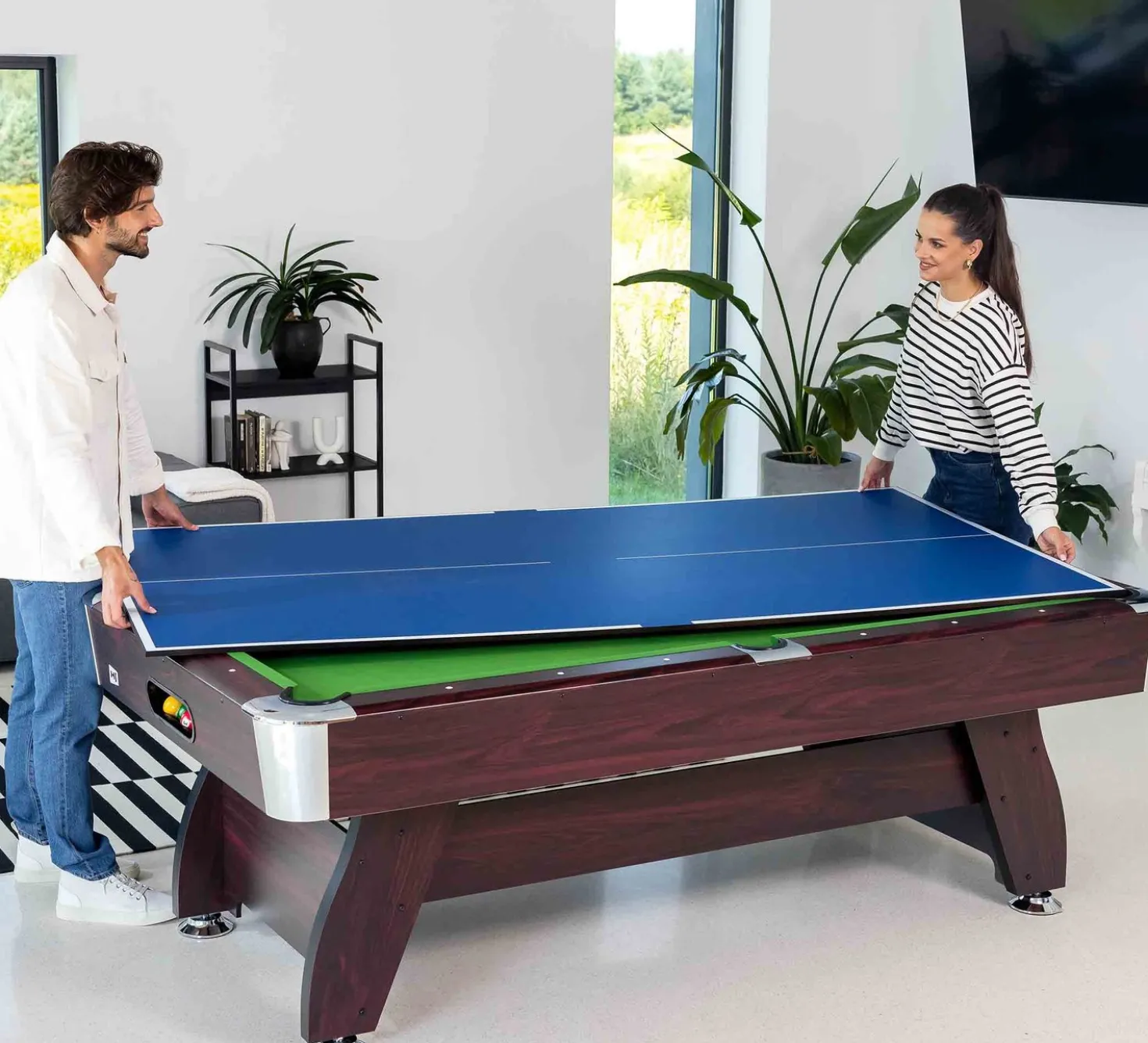 Stół bilardowy spływowy Vip Extra 9 FT wiśnia zielony z nakładką ping-pong blat