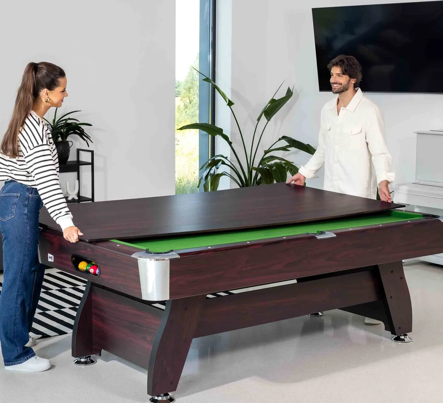 Stół bilardowy spływowy Vip Extra 9 FT wiśnia zielony z nakładką ping-pong blat