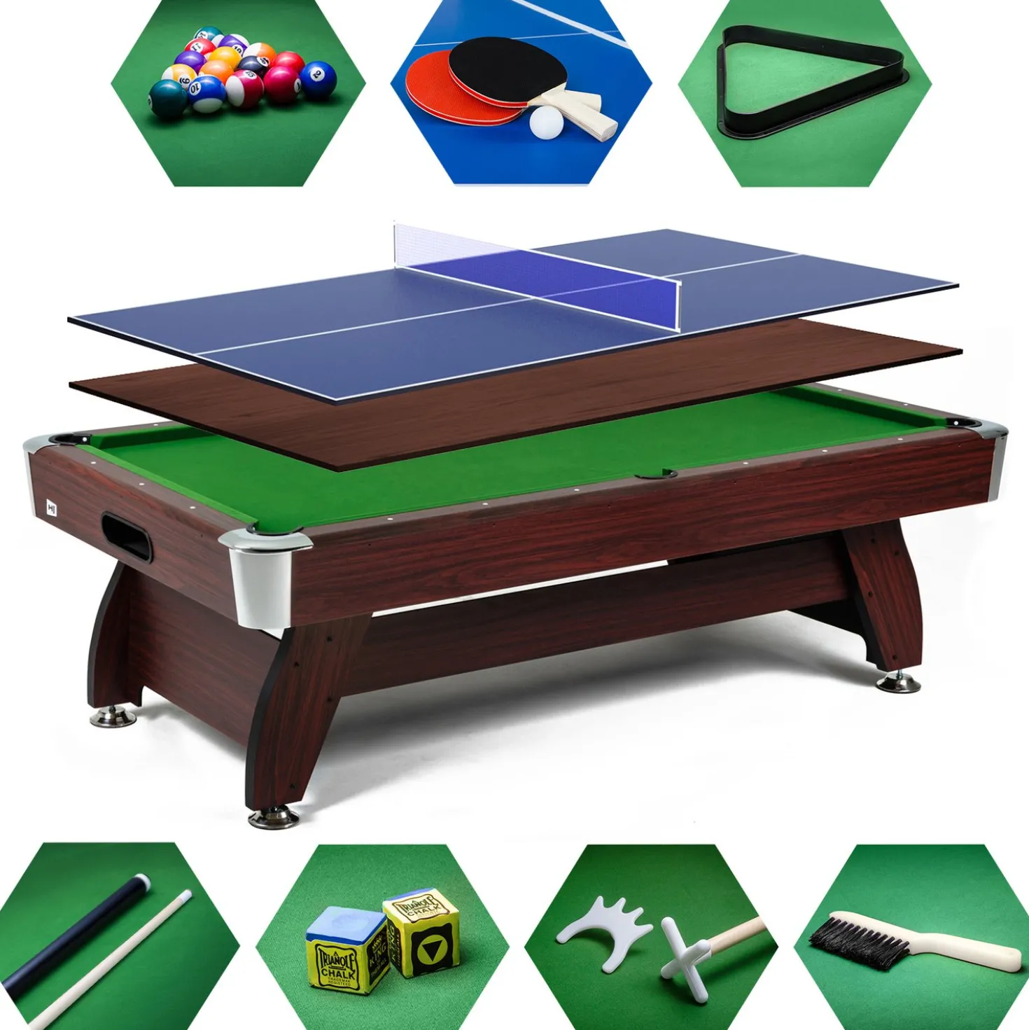 Stół bilardowy spływowy Vip Extra 9 FT wiśnia zielony z nakładką ping-pong blat