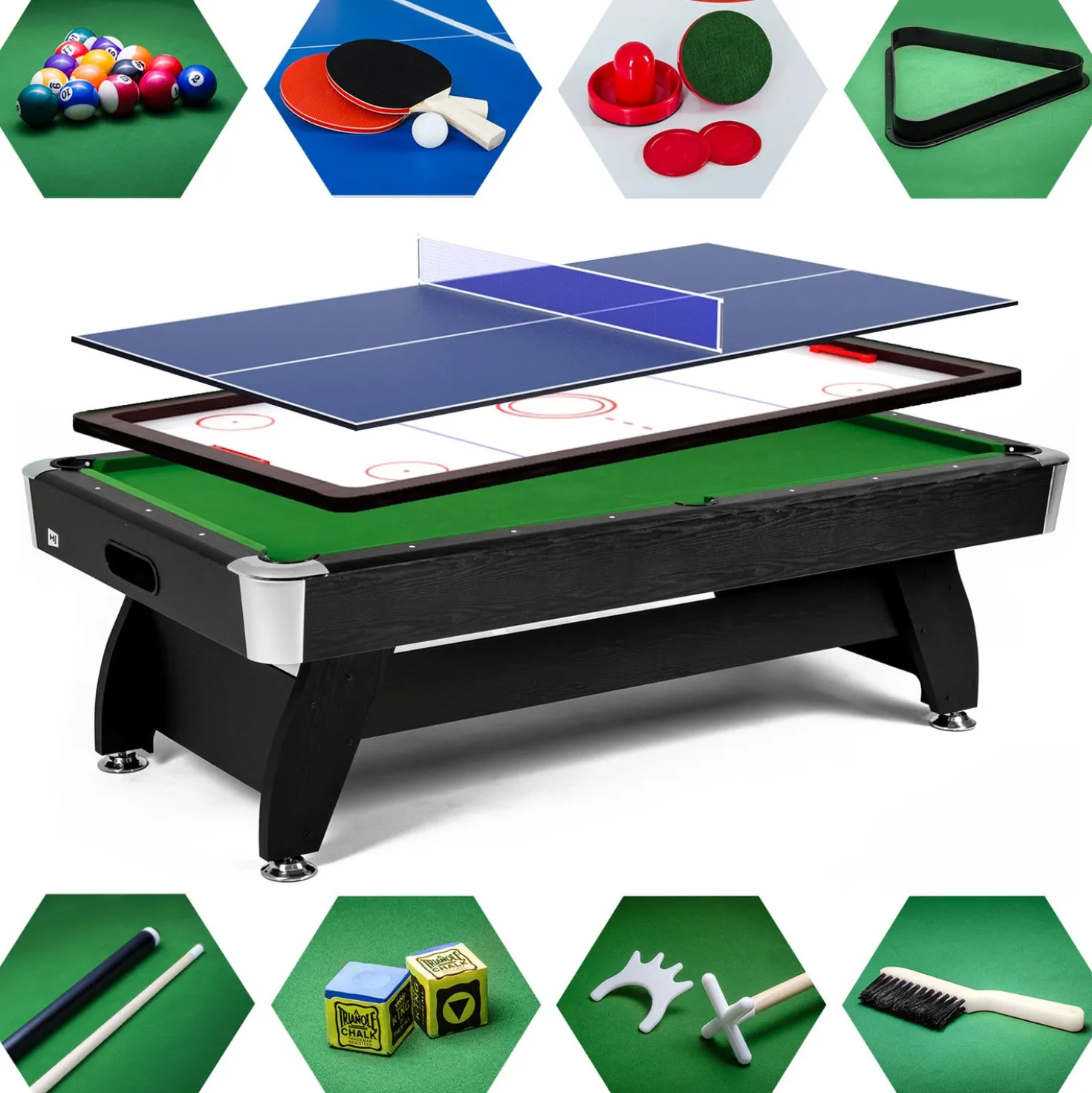 Stół bilardowy spływowy Vip Extra 9 FT czarno zielony z nakładką ping-pong cymbergaj