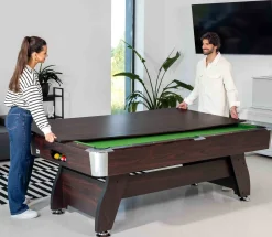 Stół bilardowy spływowy Vip Extra 9 FT brąz zielony z nakładką ping-pong blat