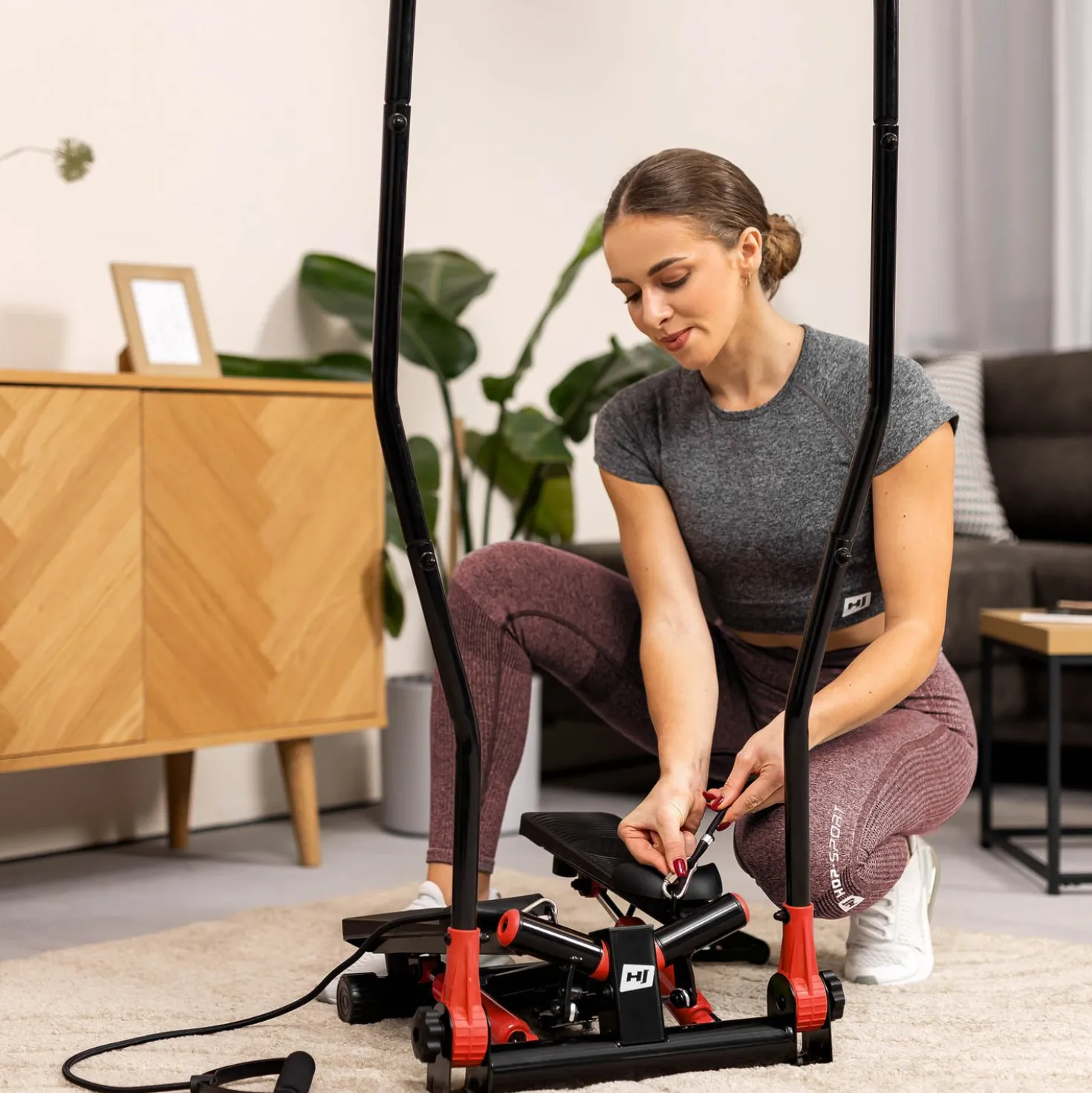 Stepper skrętny z ramionami HS-045S Slim czerwony