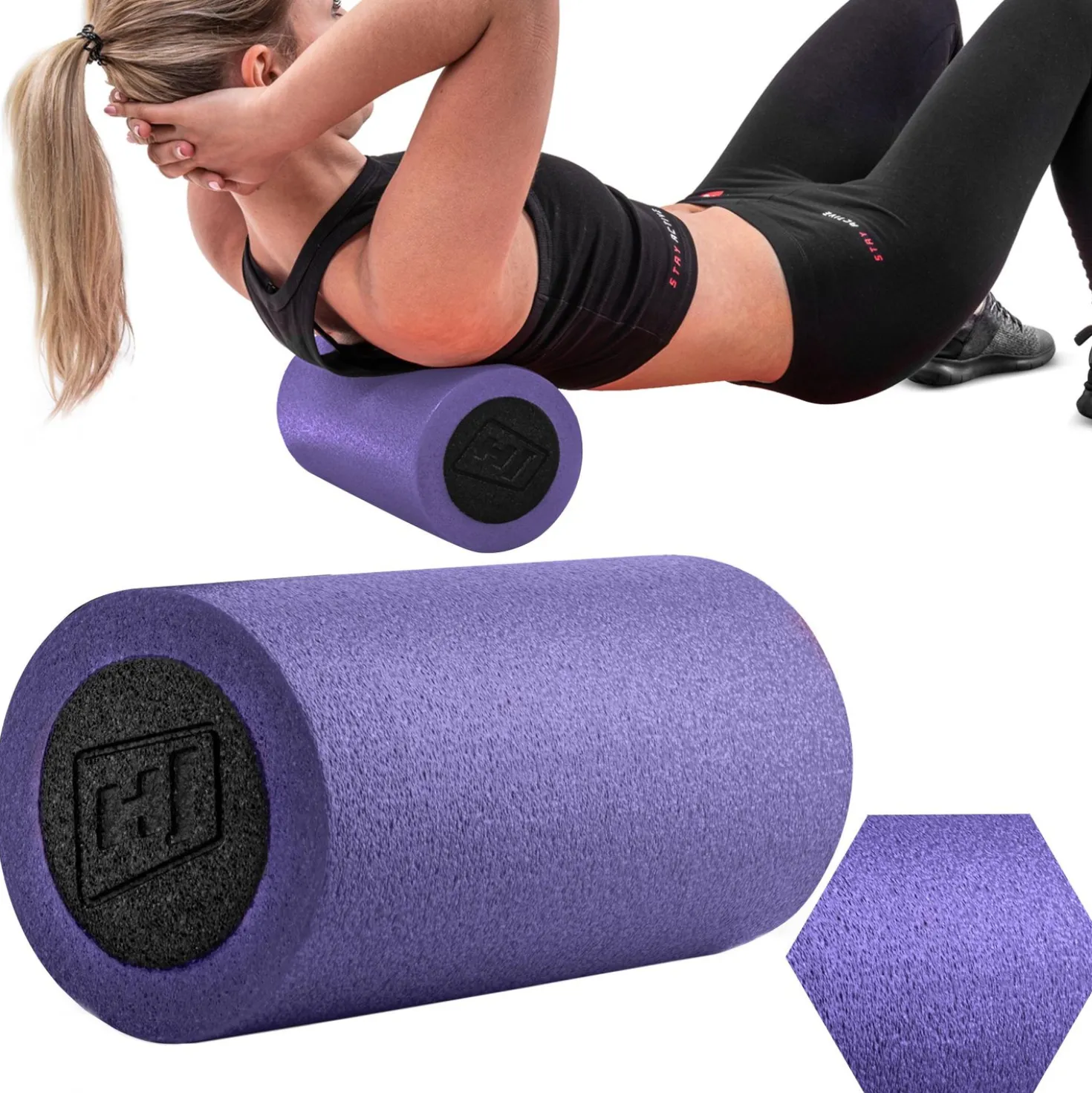 Wałek roller do masażu EPE 30cm fioletowo-czarny