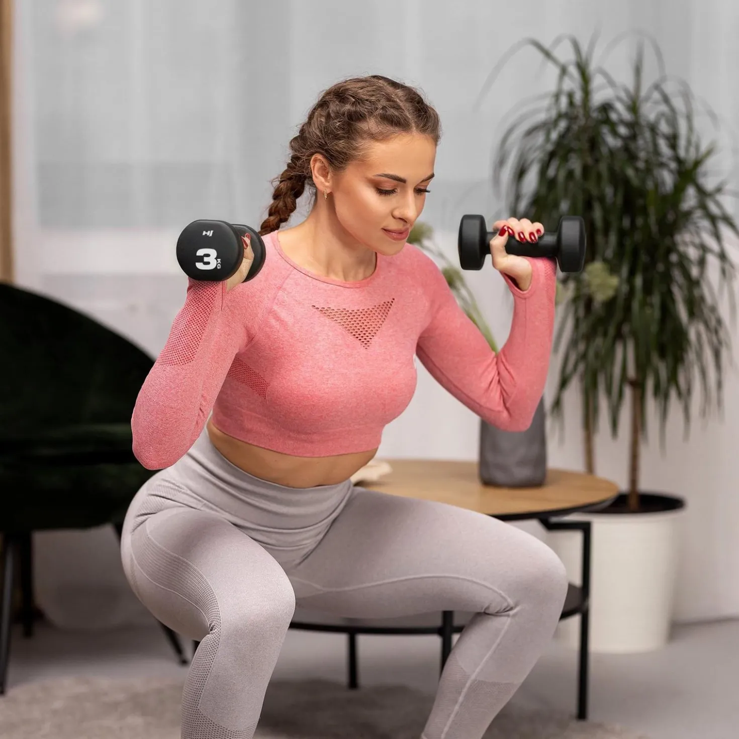Zestaw hantli fitness okrągłych ze stojakiem 12 kg